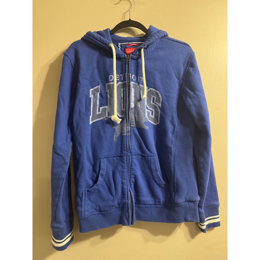 Mitchell & Ness Detroit Lions Womens XL Full Zip Hoodie Distressed 100% COTTON